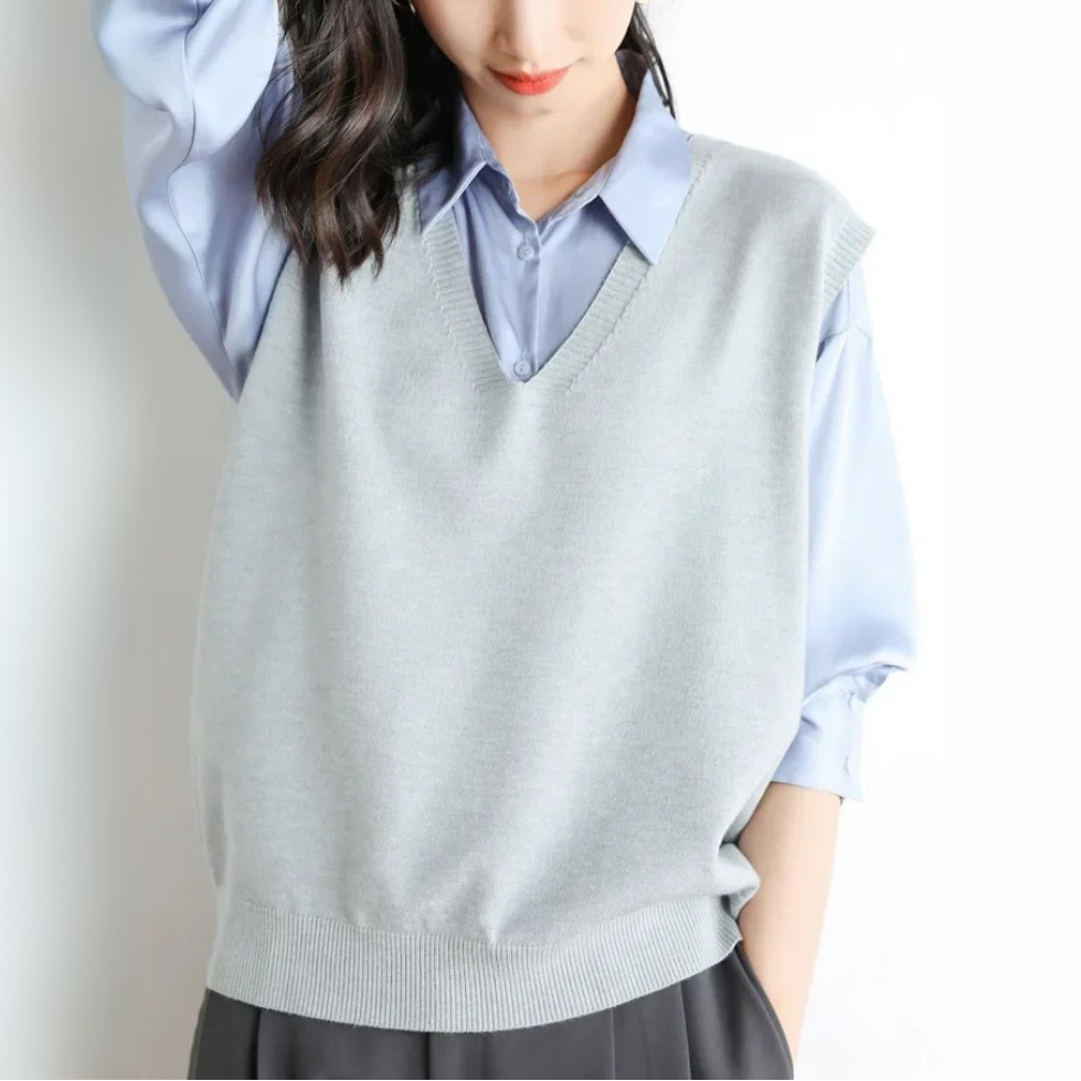 Pullunder für den Herbst - Trendy Strickpullover mit V-Halsschnitt für Damen