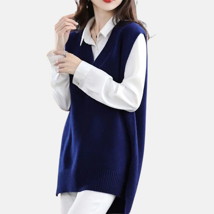 Pullunder für den Herbst - Lange Strickpullover mit V-Ausschnitt für Damen