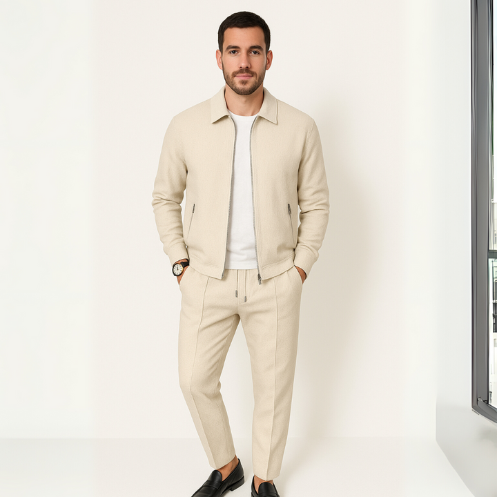 Waffelstrick Zweiteiler  - Premium Jacke mit Hose Set für Herren