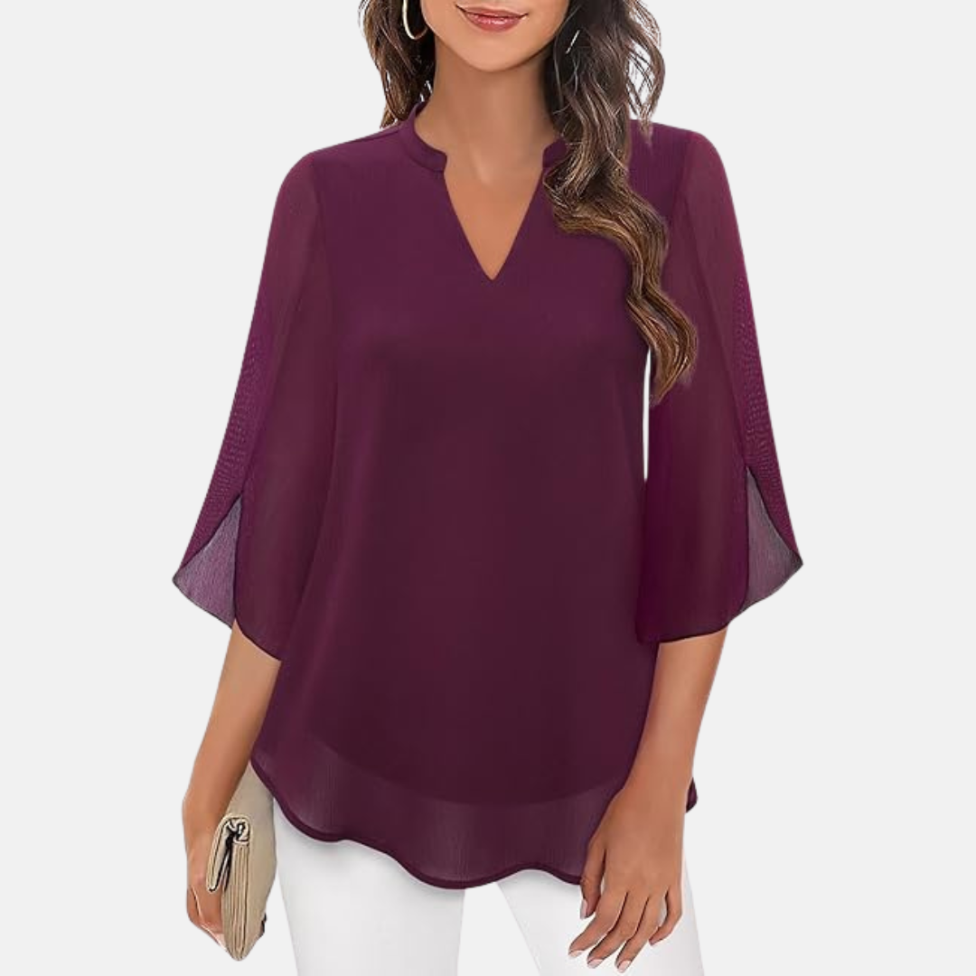Tunika für Damen - Elegante Bluse mit V-Ausschnitt und 3/4 Ärmeln