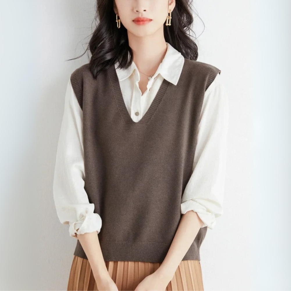 Pullunder für den Herbst - Trendy Strickpullover mit V-Halsschnitt für Damen