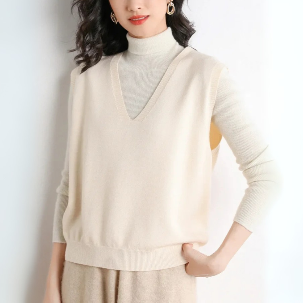 Pullunder für den Herbst - Trendy Strickpullover mit V-Halsschnitt für Damen