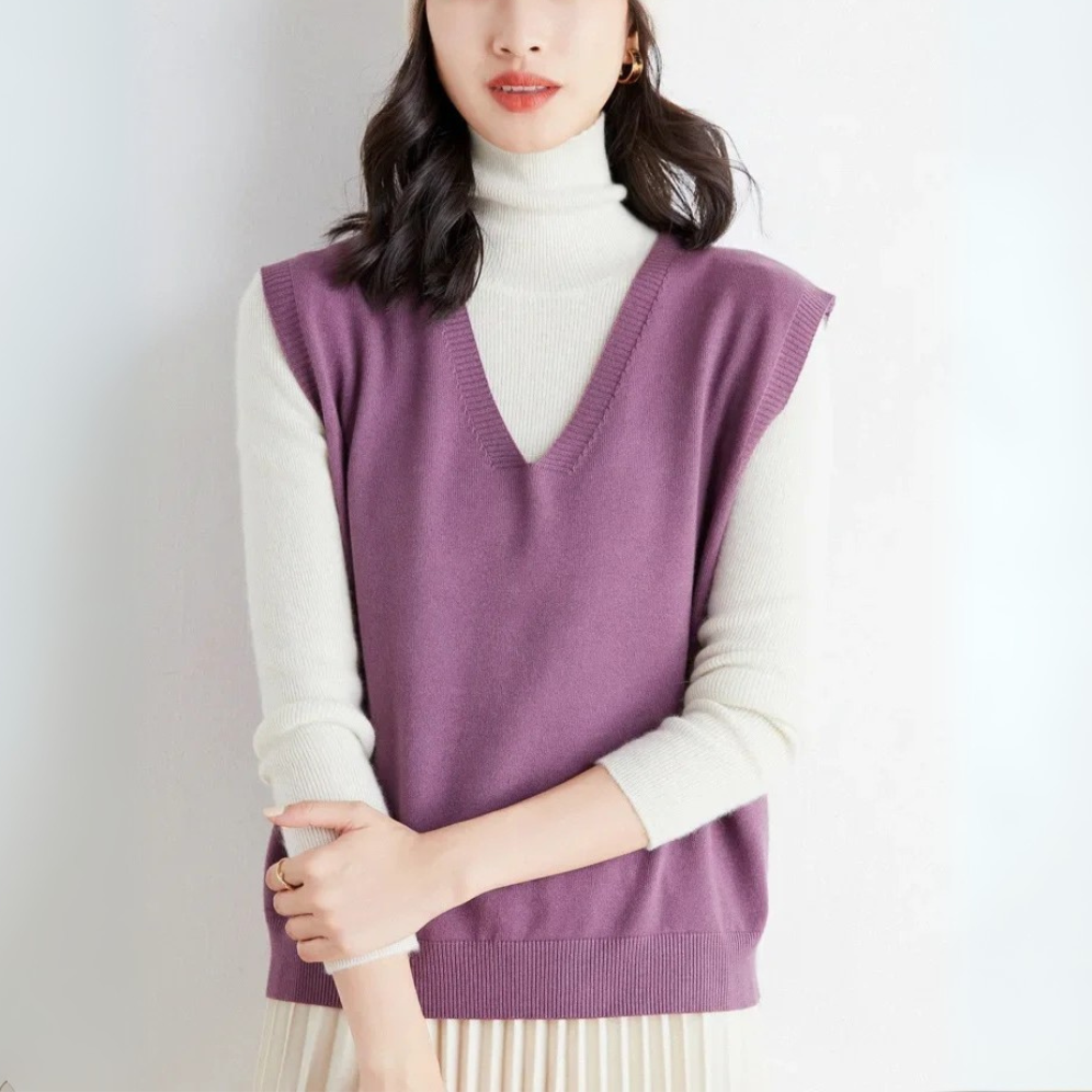 Pullunder für den Herbst - Trendy Strickpullover mit V-Halsschnitt für Damen
