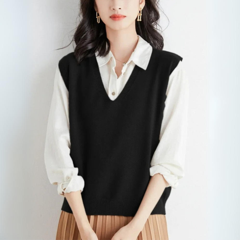 Pullunder für den Herbst - Trendy Strickpullover mit V-Halsschnitt für Damen