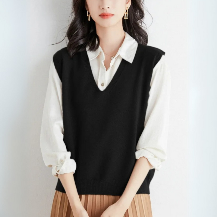 Pullunder für den Herbst - Trendy Strickpullover mit V-Halsschnitt für Damen