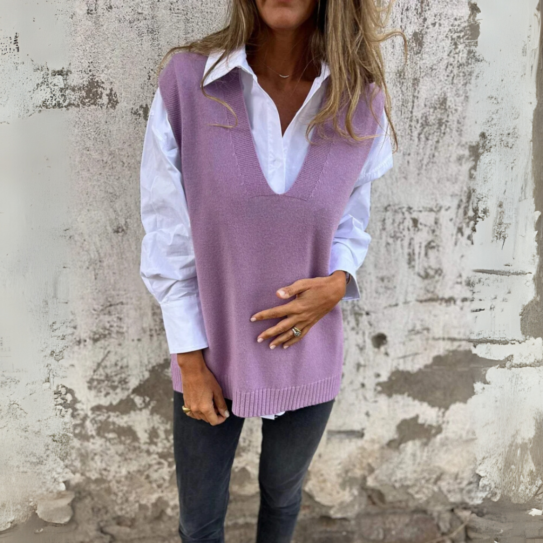 Pullunder für den Herbst - Weite Strickpullover mit V-Halsschnitt für Damen