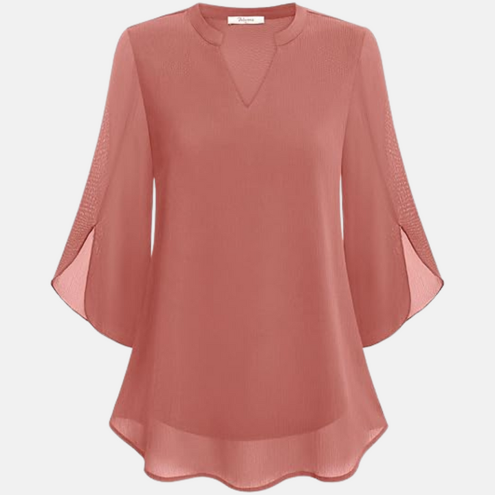 Tunika für Damen - Elegante Bluse mit V-Ausschnitt und 3/4 Ärmeln