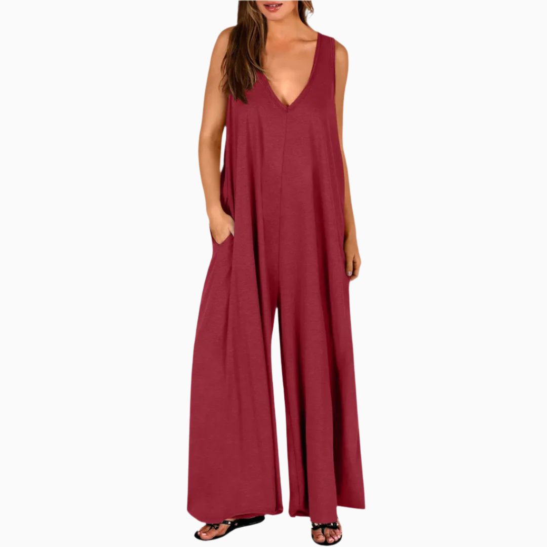 Jumpsuit für Damen - Ärmellose Palazzo Latzhose für Sommer