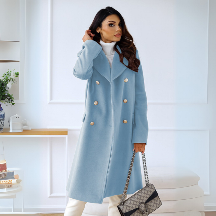 Zweireihiger Mantel für den Herbst - Elegante Lange Übergangsjacke für Damen