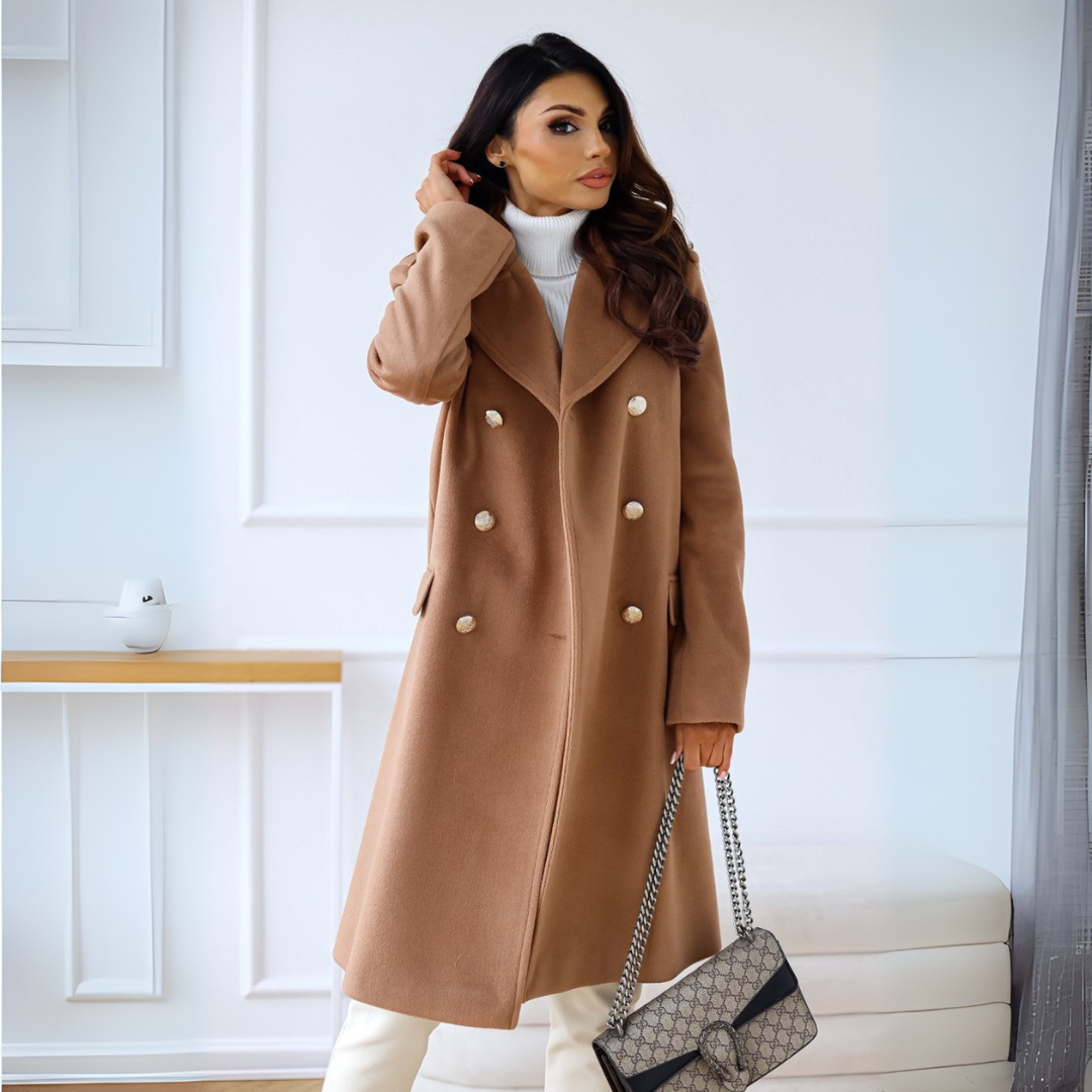 Zweireihiger Mantel für den Herbst - Elegante Lange Übergangsjacke für Damen