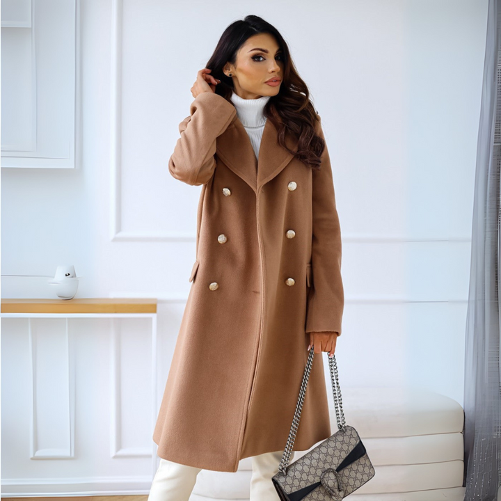 Zweireihiger Mantel für den Herbst - Elegante Lange Übergangsjacke für Damen
