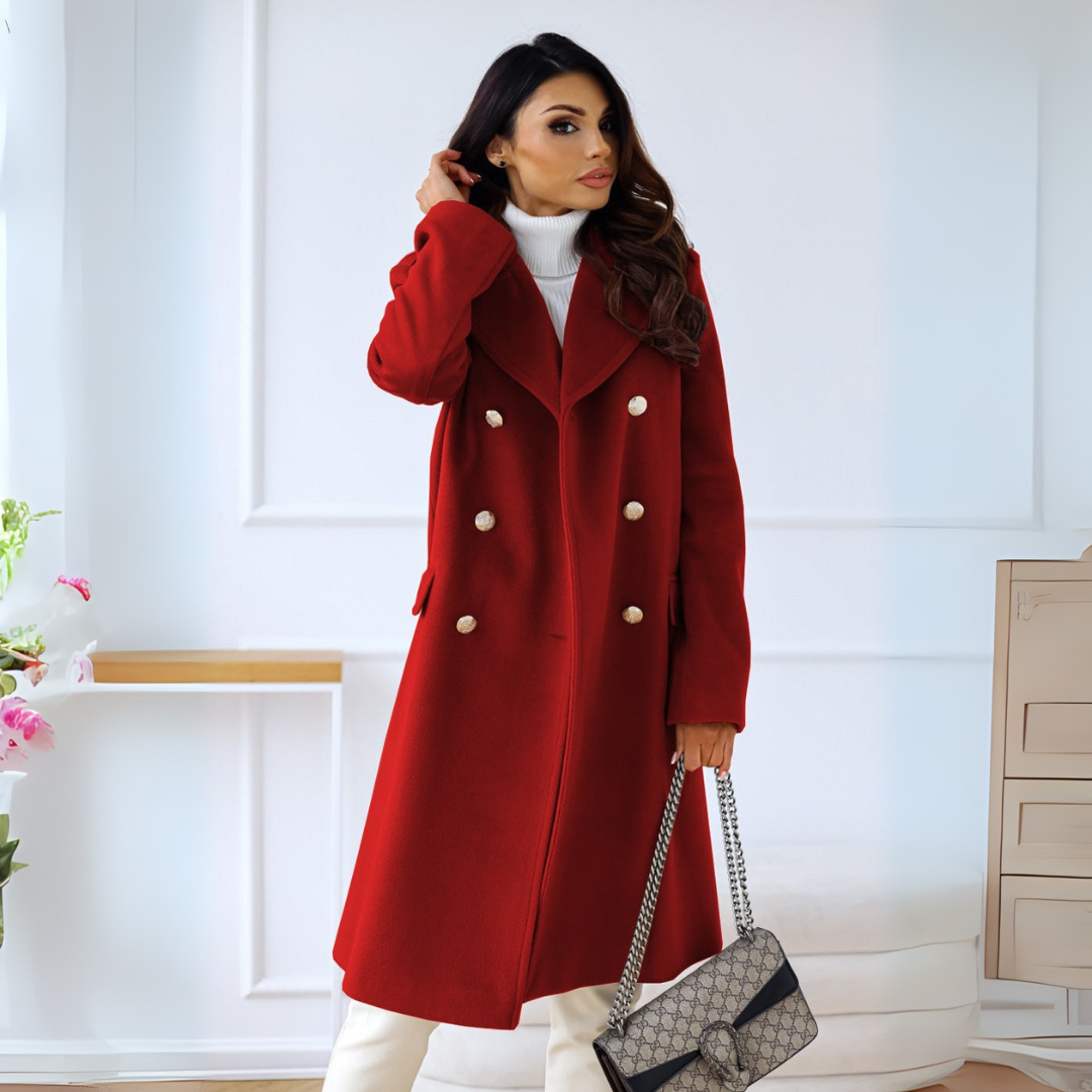 Zweireihiger Mantel für den Herbst - Elegante Lange Übergangsjacke für Damen