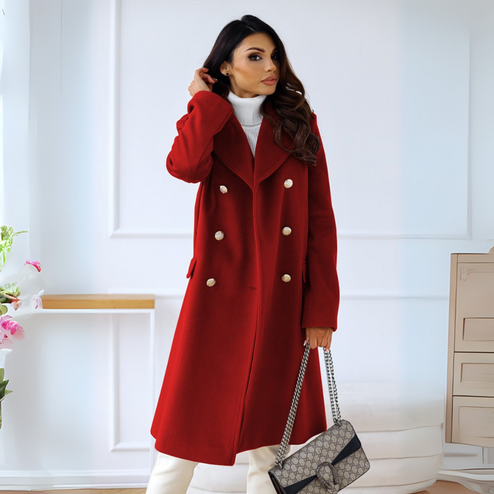 Zweireihiger Mantel für den Herbst - Elegante Lange Übergangsjacke für Damen