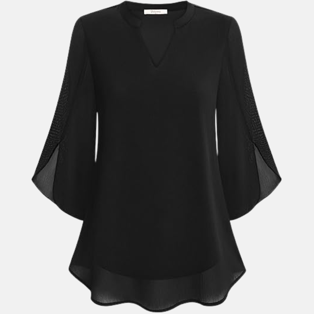Tunika für Damen - Elegante Bluse mit V-Ausschnitt und 3/4 Ärmeln
