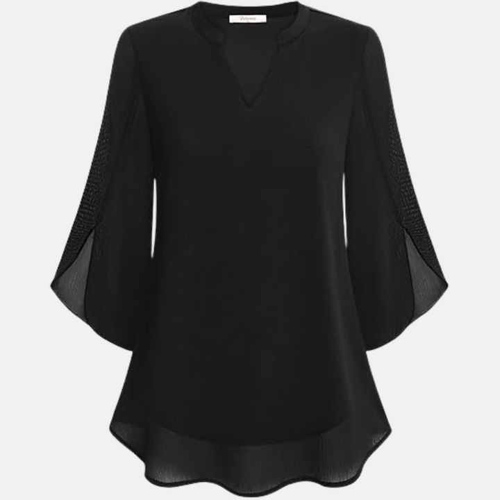 Tunika für Damen - Elegante Bluse mit V-Ausschnitt und 3/4 Ärmeln