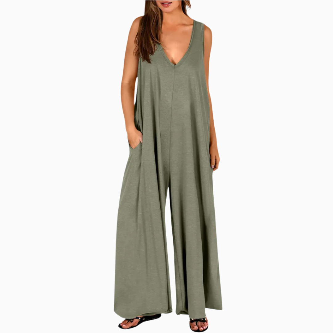 Jumpsuit für Damen - Ärmellose Palazzo Latzhose für Sommer