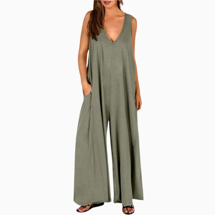 Jumpsuit für Damen - Ärmellose Palazzo Latzhose für Sommer