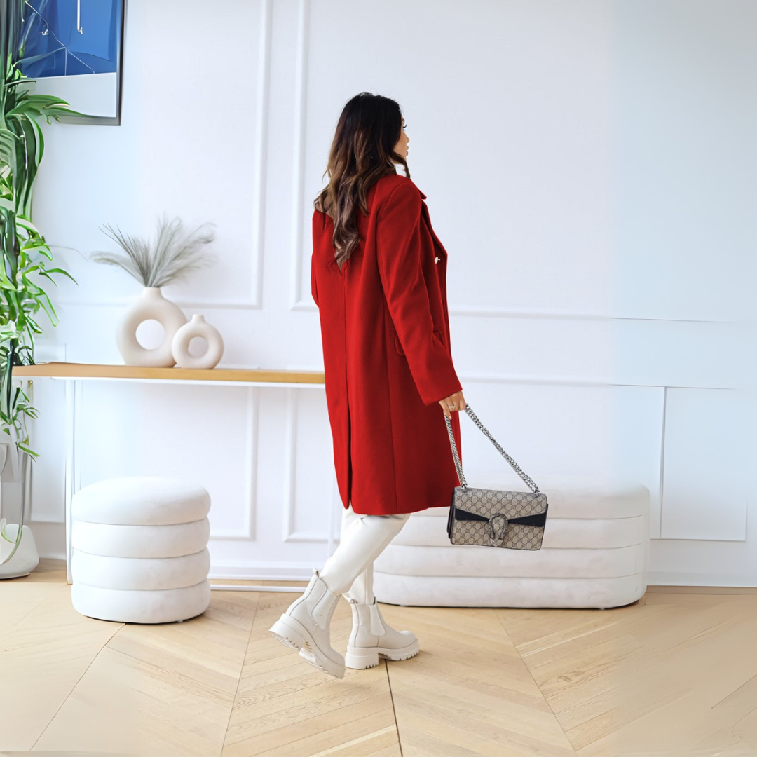 Zweireihiger Mantel für den Herbst - Elegante Lange Übergangsjacke für Damen