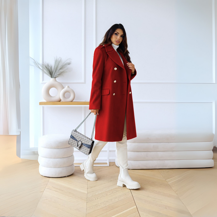 Zweireihiger Mantel für den Herbst - Elegante Lange Übergangsjacke für Damen