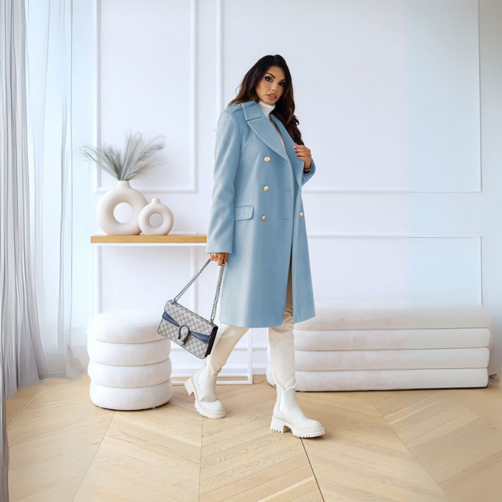Zweireihiger Mantel für den Herbst - Elegante Lange Übergangsjacke für Damen