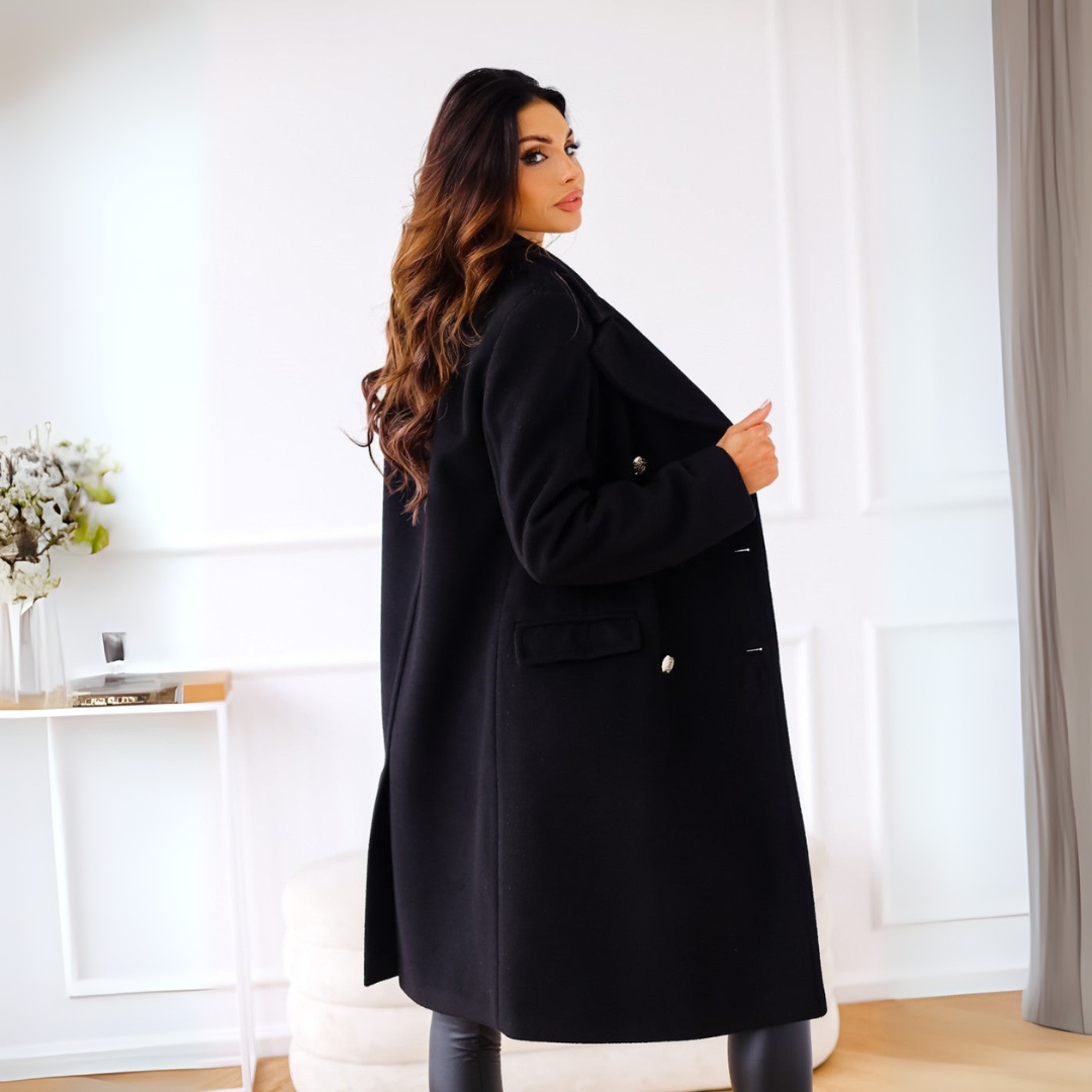 Zweireihiger Mantel für den Herbst - Elegante Lange Übergangsjacke für Damen
