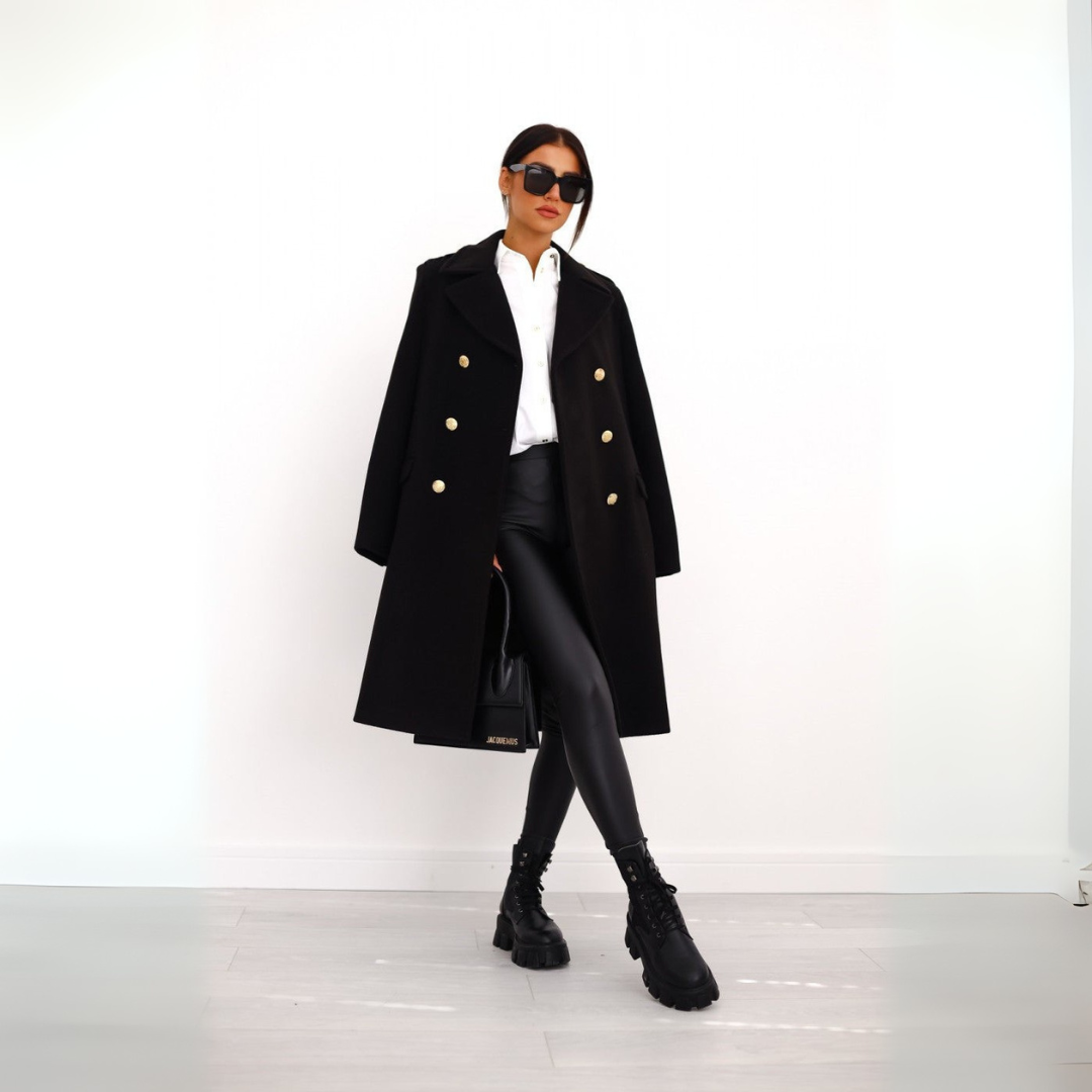 Zweireihiger Mantel für den Herbst - Elegante Lange Übergangsjacke für Damen