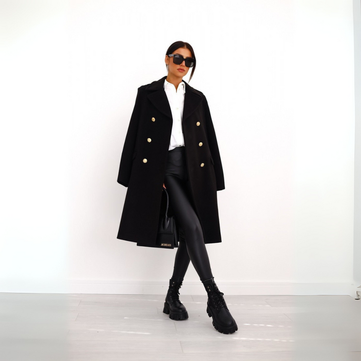 Zweireihiger Mantel für den Herbst - Elegante Lange Übergangsjacke für Damen