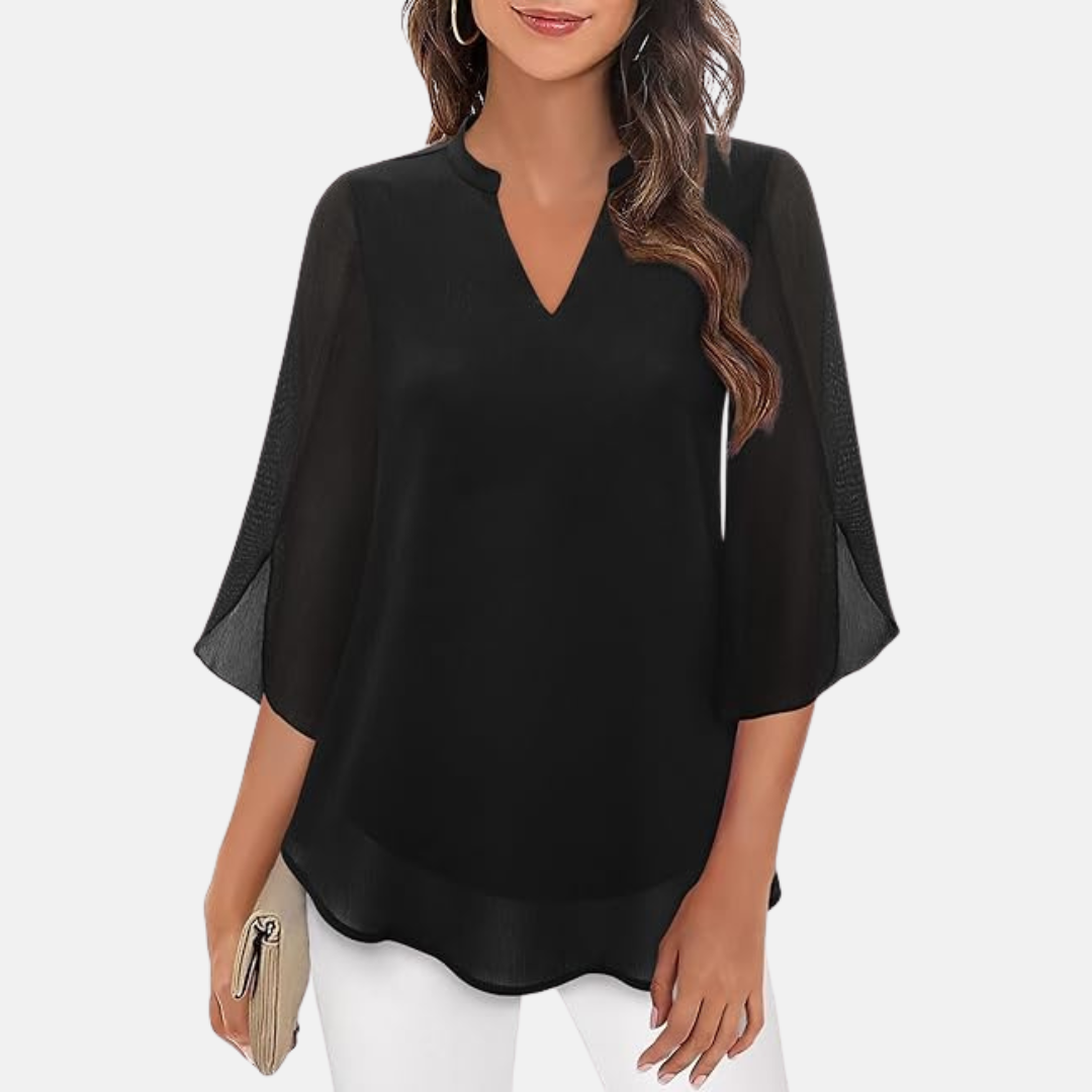 Tunika für Damen - Elegante Bluse mit V-Ausschnitt und 3/4 Ärmeln