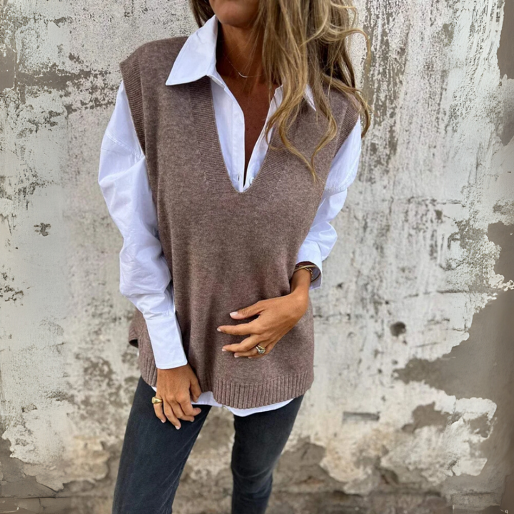 Pullunder für den Herbst - Weite Strickpullover mit V-Halsschnitt für Damen
