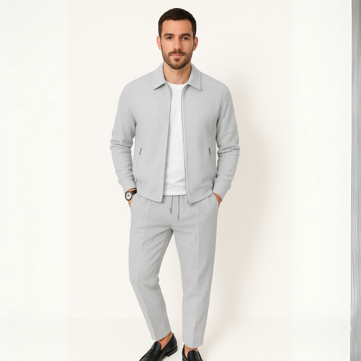 Waffelstrick Zweiteiler  - Premium Jacke mit Hose Set für Herren