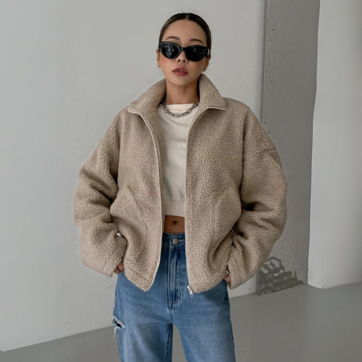 Oversize Teddy-Jacke für Damen – Kuschelige Teddy-Fleece-Jacke mit Stehkragen für den WInter