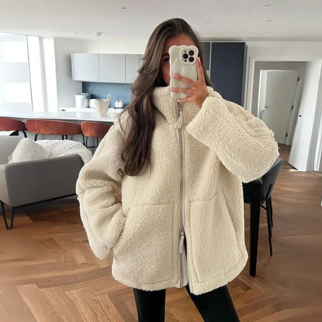 Oversize Teddy-Jacke für Damen – Kuschelige Teddy-Fleece-Jacke mit Stehkragen für den WInter