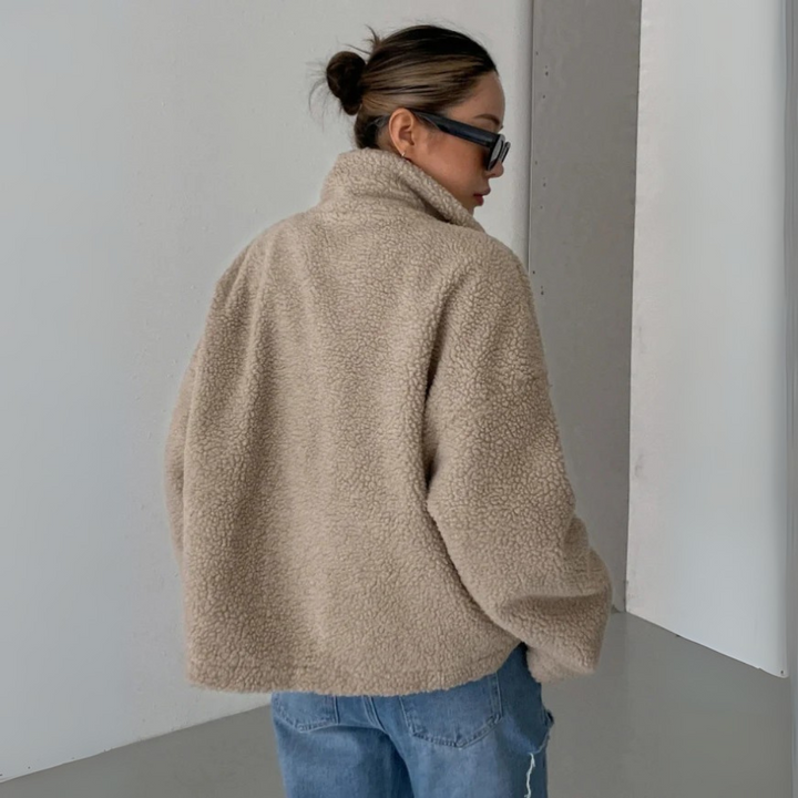 Oversize Teddy-Jacke für Damen – Kuschelige Teddy-Fleece-Jacke mit Stehkragen für den WInter