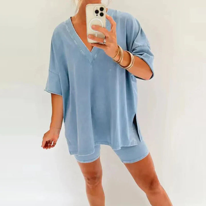 Zweiteiler für Damen - Bequemes Sommerset mit T-Shirt und Sweatshorts