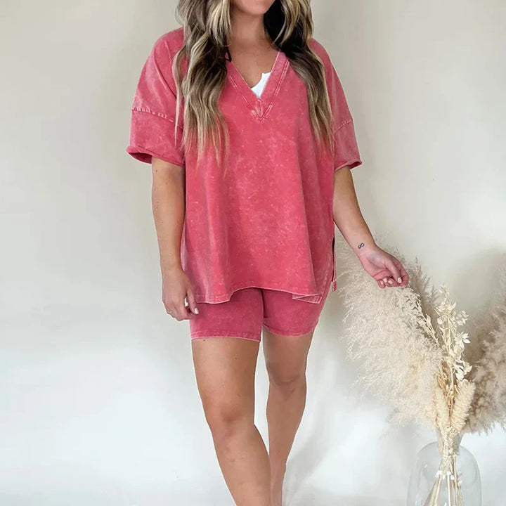 Zweiteiler für Damen - Bequemes Sommerset mit T-Shirt und Sweatshorts