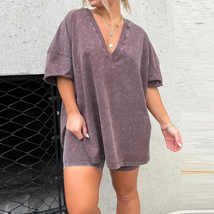 Zweiteiler für Damen - Bequemes Sommerset mit T-Shirt und Sweatshorts