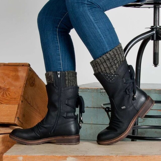 Franklins Winterstiefel Damen - Gefütterte Boots mit Strickbund & Zierschnürung für den Winter