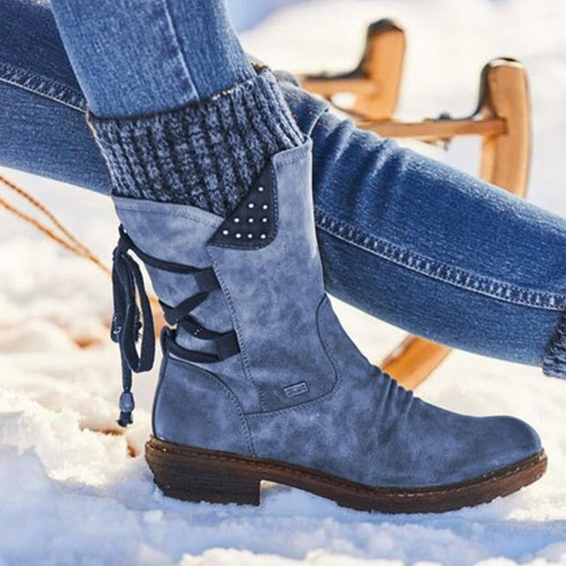 Franklins Winterstiefel Damen - Gefütterte Boots mit Strickbund & Zierschnürung für den Winter