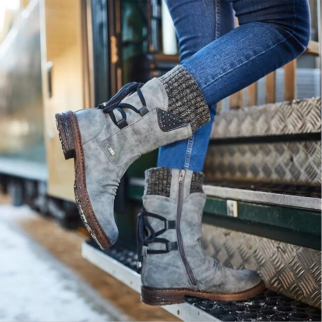 Franklins Winterstiefel Damen - Gefütterte Boots mit Strickbund & Zierschnürung für den Winter