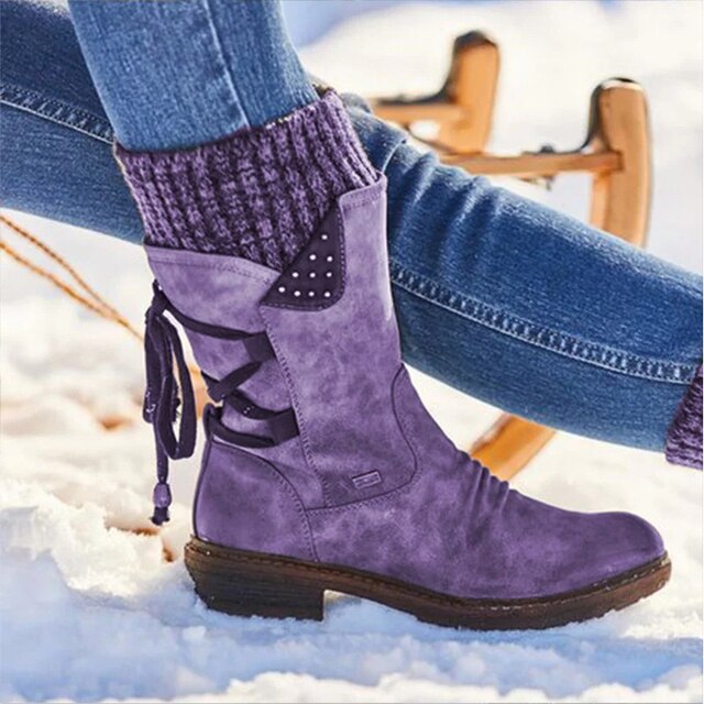 Franklins Winterstiefel Damen - Gefütterte Boots mit Strickbund & Zierschnürung für den Winter