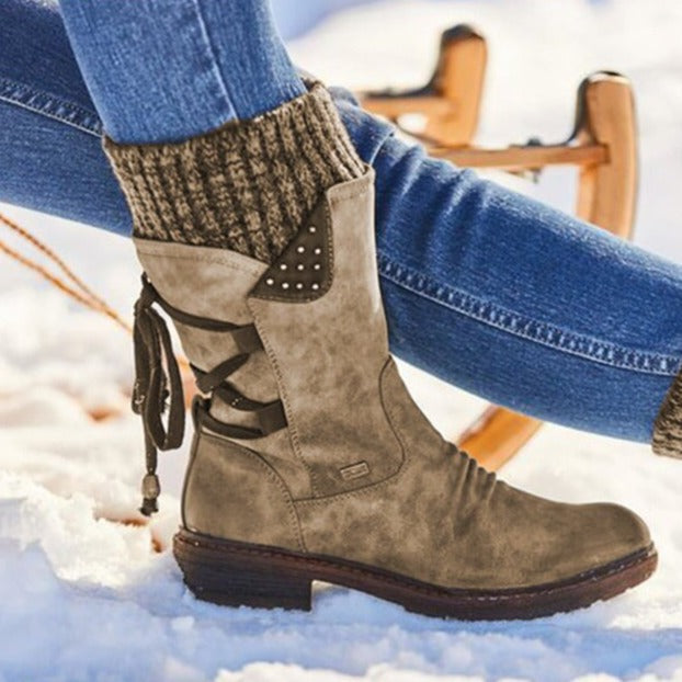 Franklins Winterstiefel Damen - Gefütterte Boots mit Strickbund & Zierschnürung für den Winter
