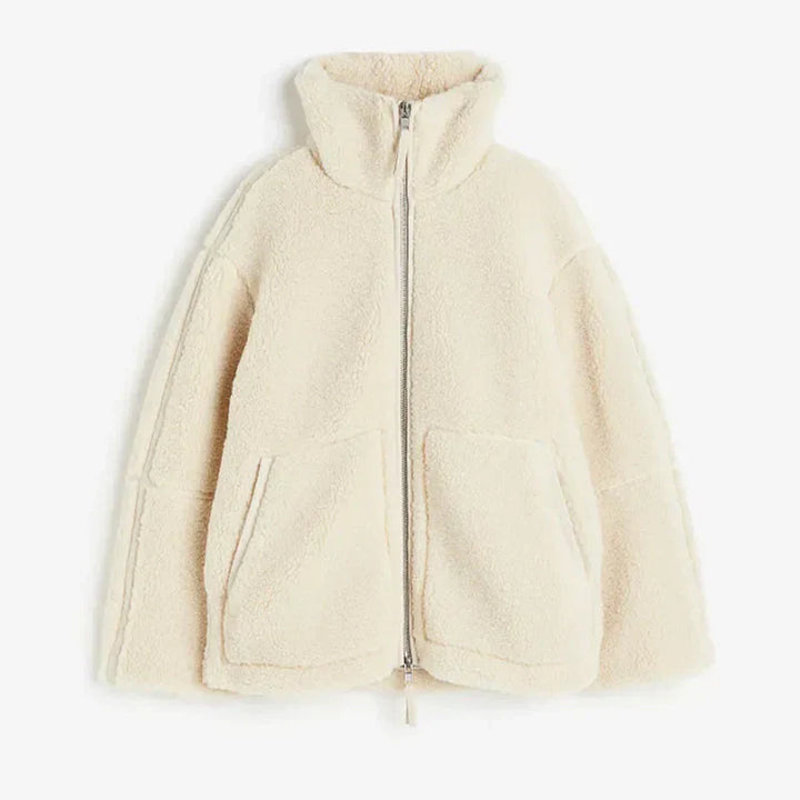 Oversize Teddy-Jacke für Damen – Kuschelige Teddy-Fleece-Jacke mit Stehkragen für den WInter