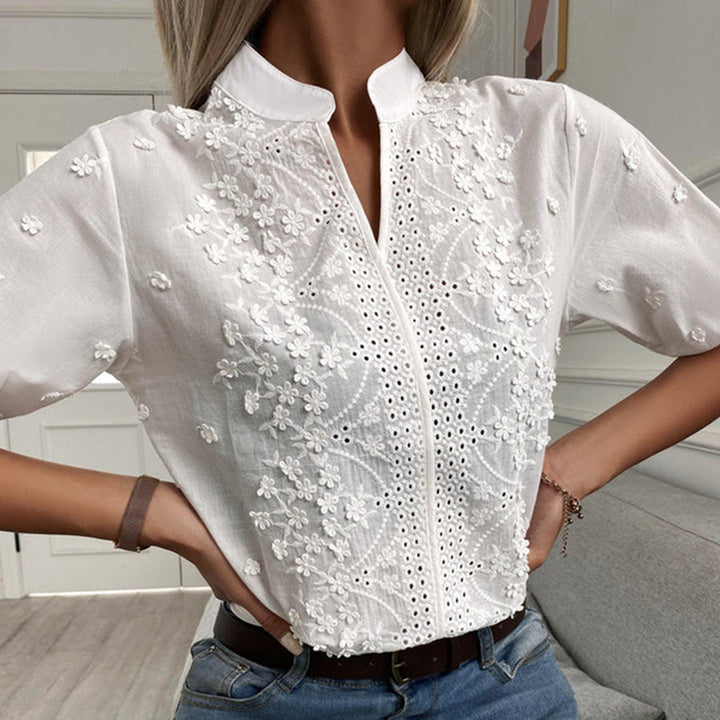 Blusenshirt - Elegantes Weiße Top mit Stehkragen für Sommer