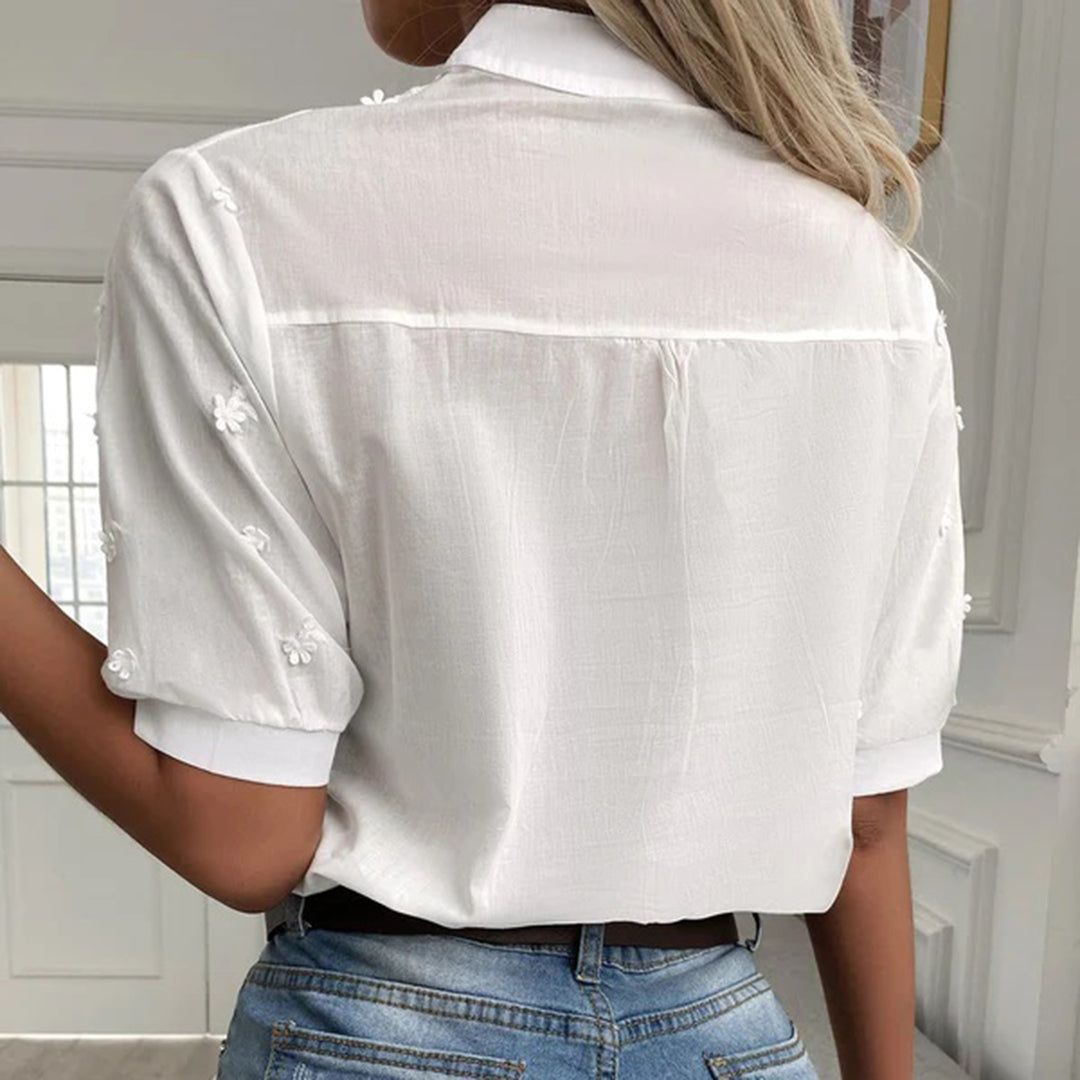 Blusenshirt - Elegantes Weiße Top mit Stehkragen für Sommer