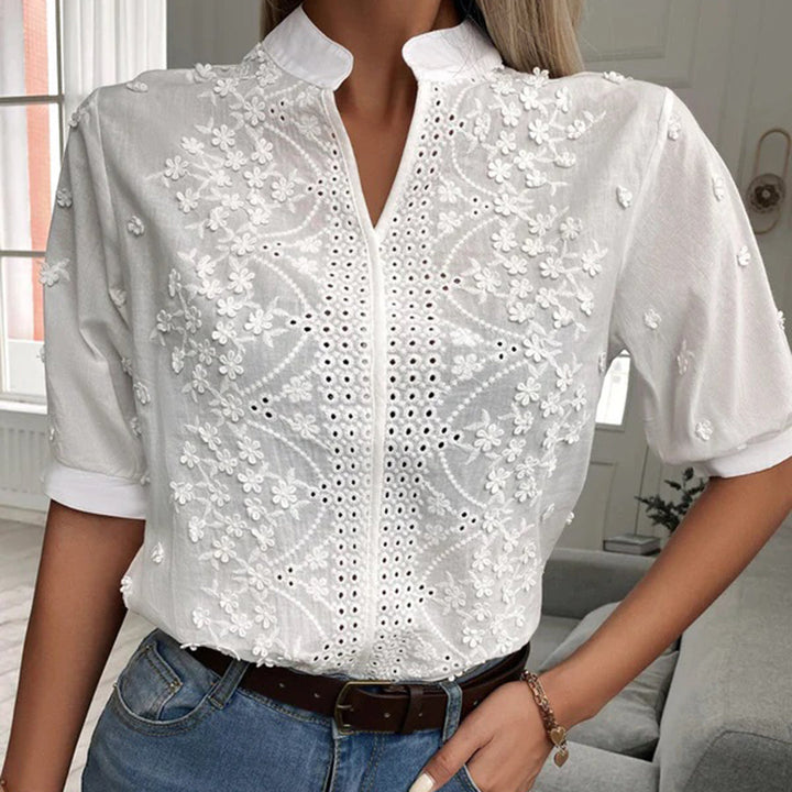 Blusenshirt - Elegantes Weiße Top mit Stehkragen für Sommer