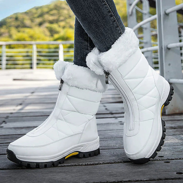 Fleece Winterstiefel für Damen - Bequeme Schneestiefel mit Front-Reißverschluss für den Winter