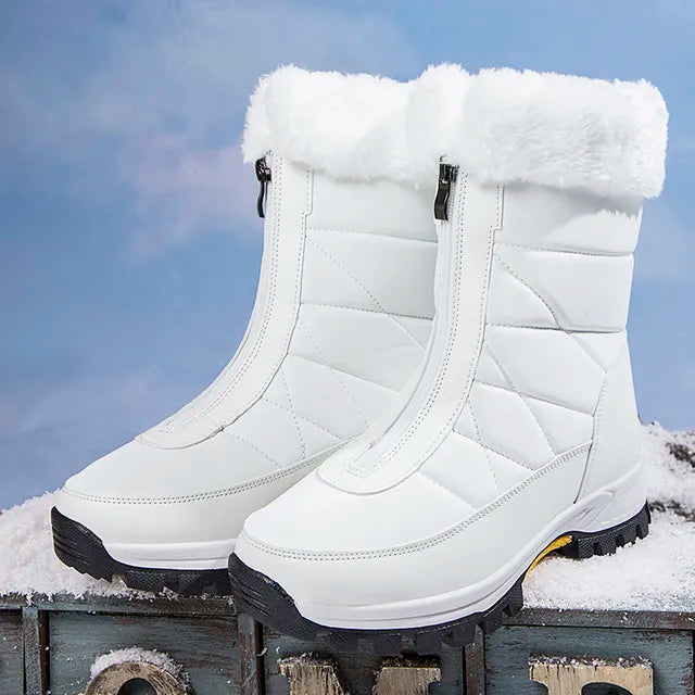 Fleece Winterstiefel für Damen - Bequeme Schneestiefel mit Front-Reißverschluss für den Winter