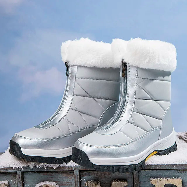 Fleece Winterstiefel für Damen - Bequeme Schneestiefel mit Front-Reißverschluss für den Winter