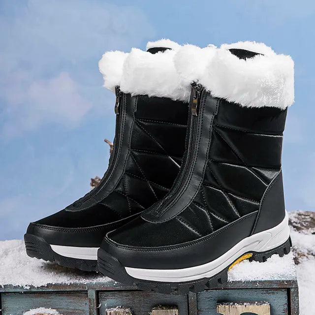 Fleece Winterstiefel für Damen - Bequeme Schneestiefel mit Front-Reißverschluss für den Winter