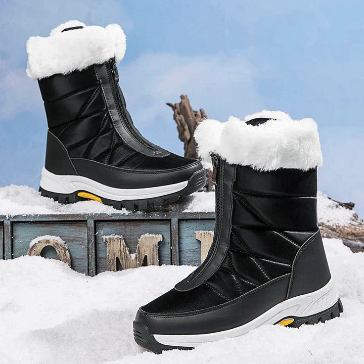 Fleece Winterstiefel für Damen - Bequeme Schneestiefel mit Front-Reißverschluss für den Winter